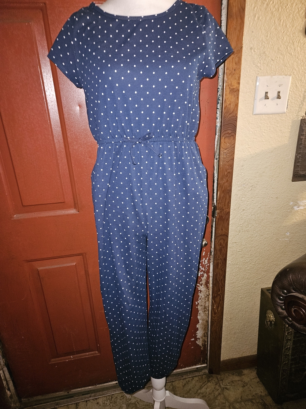 wonder nation Navy Polka Dot Short-Sleeve Jumpsuit-Girls